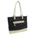 Parinda 11165 ALLIE (Tweed Smoke) Quilted Fabric with Croco Faux Leather Tote